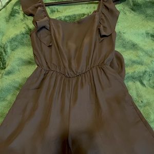 Francesca’s Satin Black Ruffled Sleeve Jumpsuit